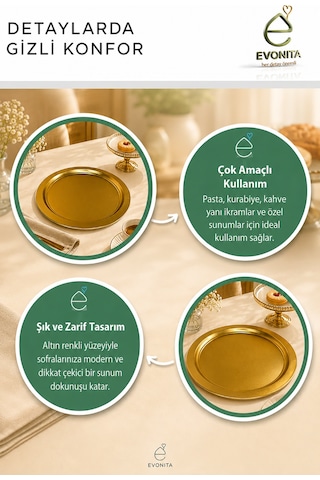 4'lü Gold Sunum Tepsisi Seti Altın Renk Yuvarlak Pasta, Kurabiye Ve İkramlık Servis Tepsisi