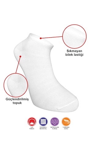 10 Çift Desensiz Düz Sade Erkek Patik Pamuk Beyaz Çorap - Bilek B Beyaz