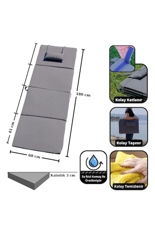 Xpermate Katlanır Şezlong Minderi Kamp Yatağı 180x60x3 Gri