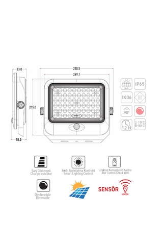 Ack At65-19832 350w Ip65 6500k Beyaz Lensli Solar Led Projektör