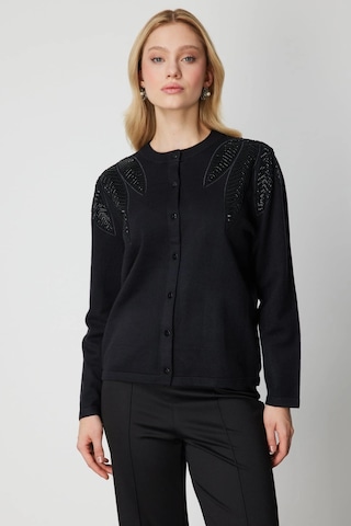 On Fashion Kadın Taş Detaylı Siyah Hırka 60908 Siyah