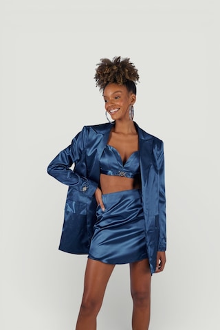 Holly Lolly Vatkalı Uzun Kol Astarlı Saten Fancy Blazer Ceket Lacivert