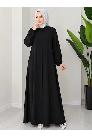 Nevayla Moda Büyük Beden Medine İpeği Ferace - Siyah / F0149