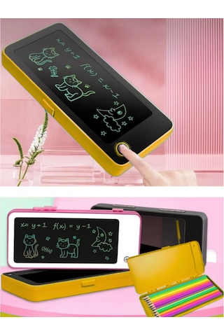 Çocuk Hediye Seti - Kulaklık, Otobüs Matara, Lcd Tablet Ve Hesap Makinesi -10 Parça Sarı Konsept Tüm Paket
