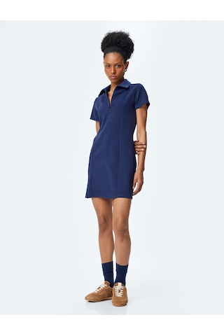Koton Krep Scuba Kumaş Slim Fit Fermuar Detaylı Mini Polo Yaka Elbise Lacivert 5sak80146ek Lacivert