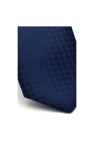 Gaffy Lacivert Piti Kare Desenli Lacivert Dokuma Kumaş Mendilli Slim Fit Kravat // Sdk-2503-2 Lacivert