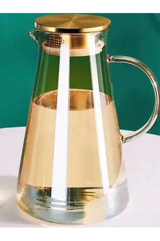 Borosilikat Cam Metal Kapaklı Lüks Sürahi 1.9 L Altın
