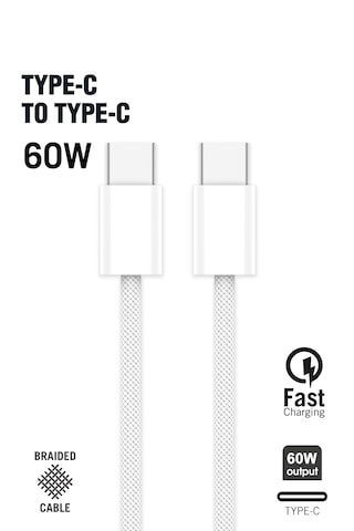 Type-c To Type-c 60w Örgü Data Ve Şarj Kablosu 100cm Beyaz