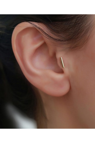 14 Ayar Altın Çizgi Tragus Piercing Sarı Altın