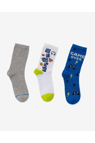 Skechers 3'lü Paket Funny Feet Uzun Çorap Büyük Erkek Çocuk Beyaz-gri-mavi Sk2520125-3474
