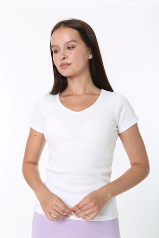 Rooted-kadın Basic V Yaka T-shirt ,fitilli Kaşkorse Kumaş Bluz BEYAZ