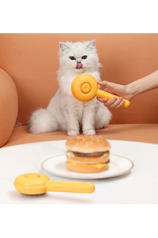 Tarak Kedi Köpek Tüy Toplayıcı Fırça Masaj Hamburger Şekil Otomatik Temizlenen Evcil Hayvan Tarağı