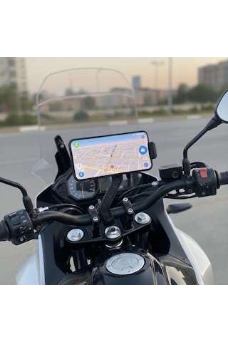 Motosiklet Gidon Telefon Tutucu 360 Döner, Kaymaz Sabitleme Sistemli, Sarsıntı Önleyici Telefon Tut