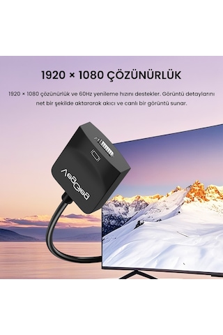 Veggieg Vga To Hdmı Full Hd 1080p 60hz Aux Ses Destekli Usb Beslemeli Çevirici Dönüştürücü Adaptör