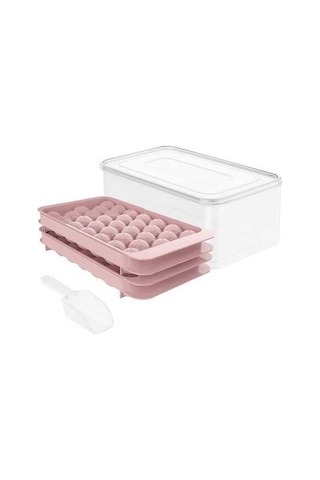 Pazly Yuvarlak Pembe Buz Küpü Tepsisi Kapaklı 33 Bölme Dondurucu İçin Kü Topu Kalıpları Buz Kovası Pembe