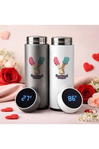 Bk Gift Kişiye Özel Best Friend Tasarımlı Dijital Göstergeli Filtreli 2li Çelik Termos 450 Ml -4, Arkadaşa Hediye En İyi Arkadaş Termos Seti Kobitmeye Renkli