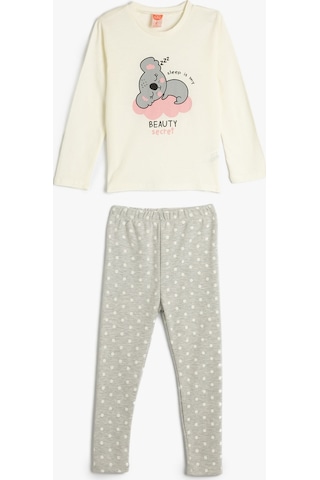 Koton Pijama Takımı Koalalı Uzun Kollu Tişört Ve Beli Lastikli Pijama Altı 2 Parça Ekru 4wmg10218ak 4WMG10218AK010 Ekru