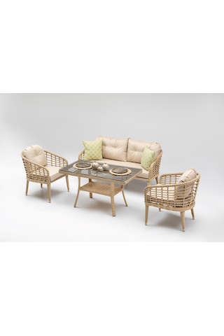 Rodos Rattan Mini 2'li Oturma Grubu Cappuccino