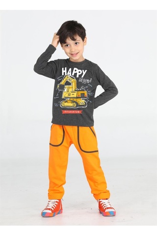 Casabony Bulldozer Erkek Çocuk Pantolon + T-shirt Takım-antrasit - Turuncu