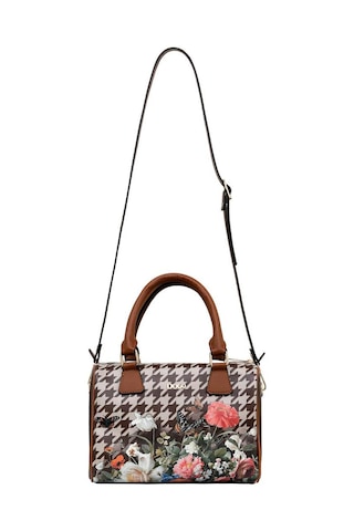 Dogo Kadın Vegan Deri Kahverengi El Çantası - Brown Majestic Garden Tasarım Multicolor