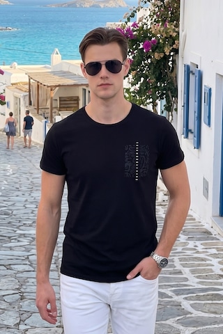 Buratti Bisiklet Yaka Pamuklu Slim Fit Erkek T Shirt 541Quint Siyah