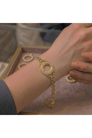 Tas Detaylı C Eyreklik Takılabilir Imitasyon Altın Bileklik Gold
