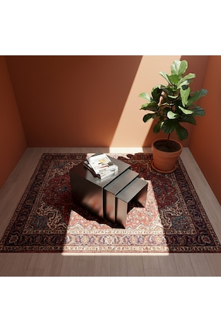 Modern Metal Zigon Sehpa Seti Minimal Tasarım İç İçe Geçen Yan Sehpa 3 Lü Set Gri