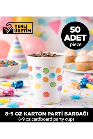 Renkli Puantiyeli Karton Parti Bardağı 8-9 Oz - Doğum Günü Ve Kutlama Malzemeleri 50 Adet Diğer