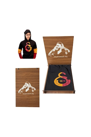 Galatasaray Lisanslı Büyük Armalı Siyah Çocuk Sweatshirt Hediye Aslan Ahşap Kutulu Siyah