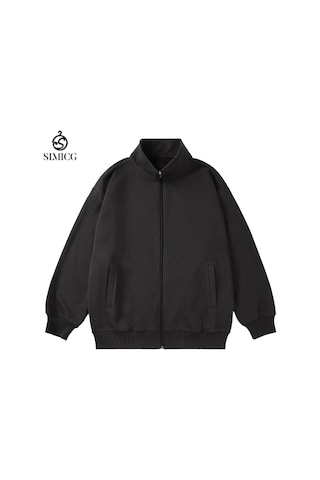 Sonbahar/kış Dik Yaka Hırka Fermuarlı Günlük Ceket Siyah