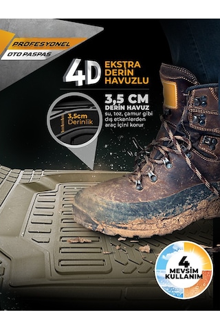 Minderland Pro - Renault Grand Scenic İle Uyumlu Paspas Seti, Bej