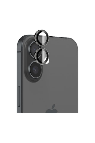 Bix Apple Uyumlu   iPhone 16 / 16 Plus Lens Koruyucu Kamera Lensi 9h Gerçek Cam Crystal Ar+af Siyah