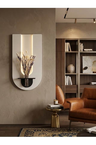 Begonvil Ahşap Pilli Ledli İskandinav Salon Duvar Rafı Şık Modern Çiçeklik 40 X 75 Cm Paris Grisi - Antrasit