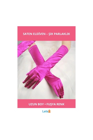 Letsii Uzun Boy Ekstra Parlak Fuşya Renk Saten Eldiven Çok Renkli