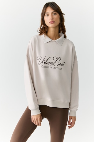 Urban Beat Alexıa Kadın Triko Gömlek Yakalı Baskı Detaylı Relaxed Taş Rengi Sweatshirt Taş Rengi