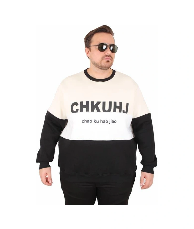 Starbattal Büyük Beden Bisiklet Yaka 3ip Sweat Chao Ku 25721 Bej Bej