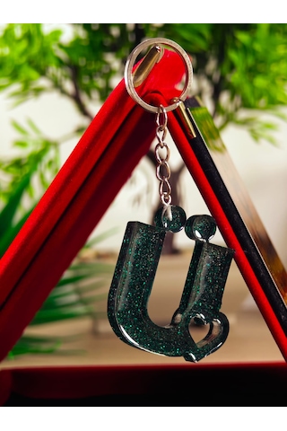 Harfli Anahtarlık Epoksi Kişiye Özel Yapım El Yapımı Harf Anahtarlık Kalp Model Özel Tasarım Hediyelik Ürün Kalp Desenli Simli Anahtarlık Beyaz - Kırmızı