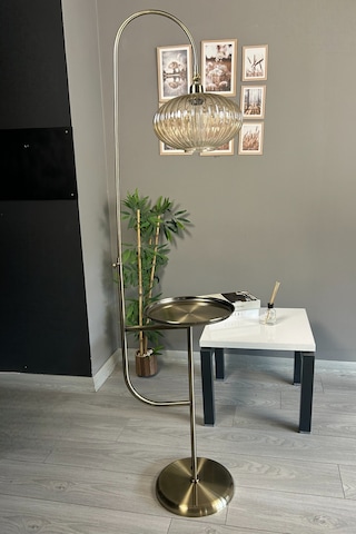 Elegant Bal Cam Eskitme Tepsili Düz Gövde Lambader Hareketli Başlık Metal Oturma Odası Zemin Lambası Natural