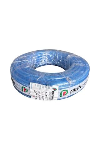 Plahosan 1/2 İnç Örgülü Pvc Şeffaf Bahçe Hortum 25 Mt Mavi Renk