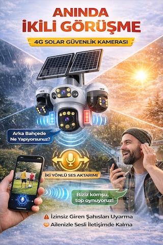 3 Hareketli 20mp 4 Kamera 4g Solar Güneş Enerjili Güvenlik Kamerası - Anlık Bildirim - Cepten İzle
