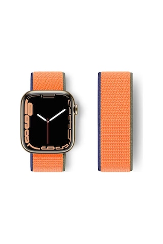 Apple Watch 42mm Uyumlu Hasırlı Cırtcırtlı Kordon - Turuncu
