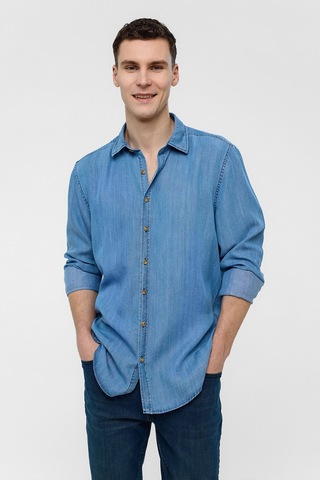 Backandbond Mavi Regular Fit Uzun Kollu Denim Gömlek