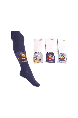 3'lü Erkek Bebek Çocuk Külotlu Çorap Renkli Hayvancık Desenli Pamuklu KARIŞIK Çok Renkli