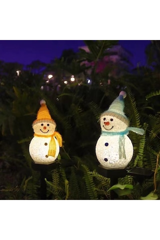 Mufunye Pembe Güneş Enerjili Kardan Adam Bahçe Işığı - Otomatik Aç-kapat, Ip65 Su Geçirmez, Islak Beyaz Işık, Noel Dekorasyonu