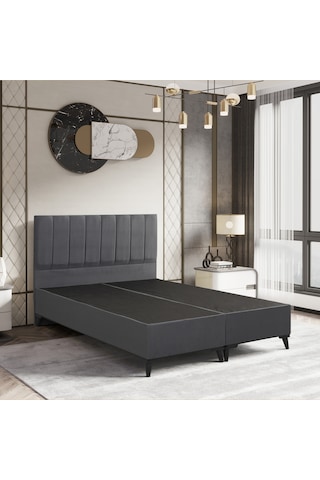 Easy Comfort Çift Kişilik Yatak Baza Başlık Set 3'lü Set Sandıksız Gri Konuma Özel Teslimat 150x200