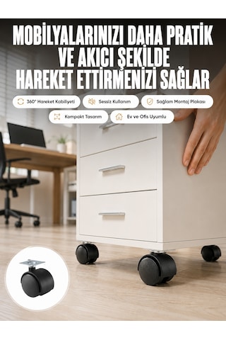 Kilitsiz 4 Cm Tekerlek Ayak 4 Lü Set Sessiz Ve Dayanıklı Çokrenkli