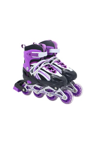 Mor Ayarlanabilir 2+1 Işıklı Aliminyum Gövde Alıştırma Pateni Çanta Hediyeli Işıklı Paten Mor