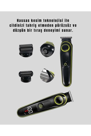 Uzun Pil Ömürlü Led Göstergeli Erkek Bakım Seti 5-in-1 Saç Sakal Tıraş Makinesi 1 - 2 Saat