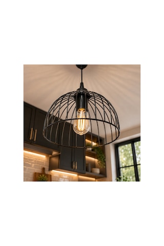 Kafes Siyah Sarkıt Avize Modern Retro Endüstriyel Tekli Metal Avize