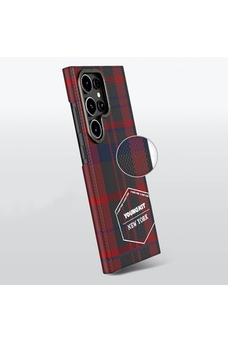Galaxy S24 Ultra Uyumlu Kılıf Ekose Desenli Youngkit Gezhi Serisi Kapak Kırmızı
